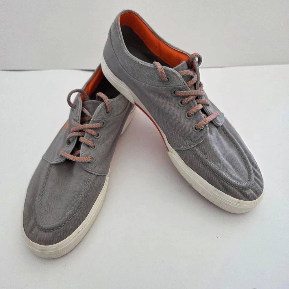 Polo Ralph‎ Lauren Boat Shoes Grey Orange Canvas Moc Toe Mens 10